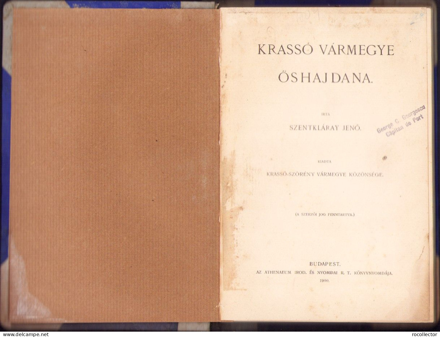 Krassó Vármegye őshajdana Irta Szentkláray Jenő 1900 666SPN - Oude Boeken