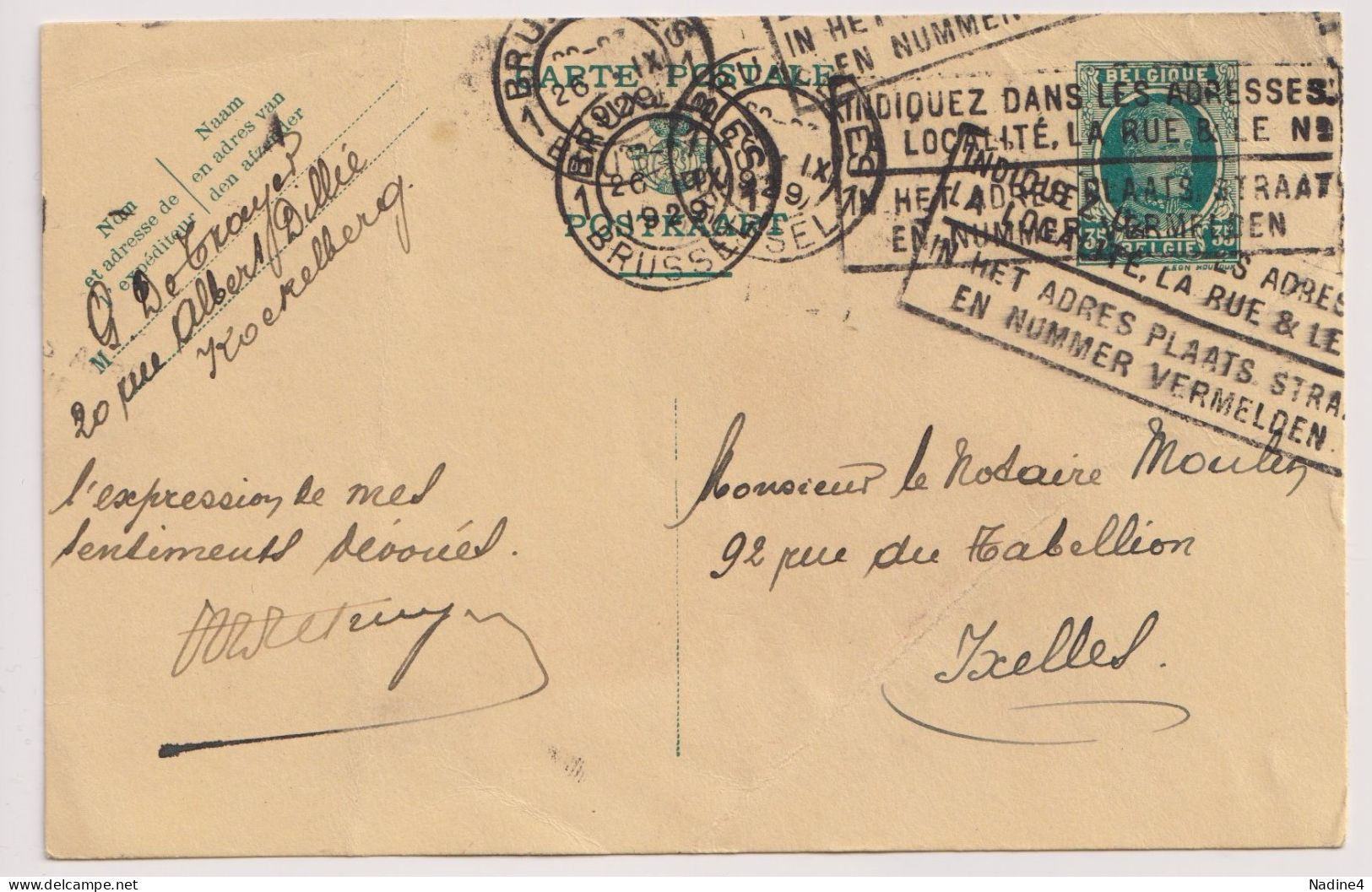 Briefkaart Carte Postale - G. De Troeyer , Koekelberg à Ixelles - 1929 - Postkarten 1909-1934