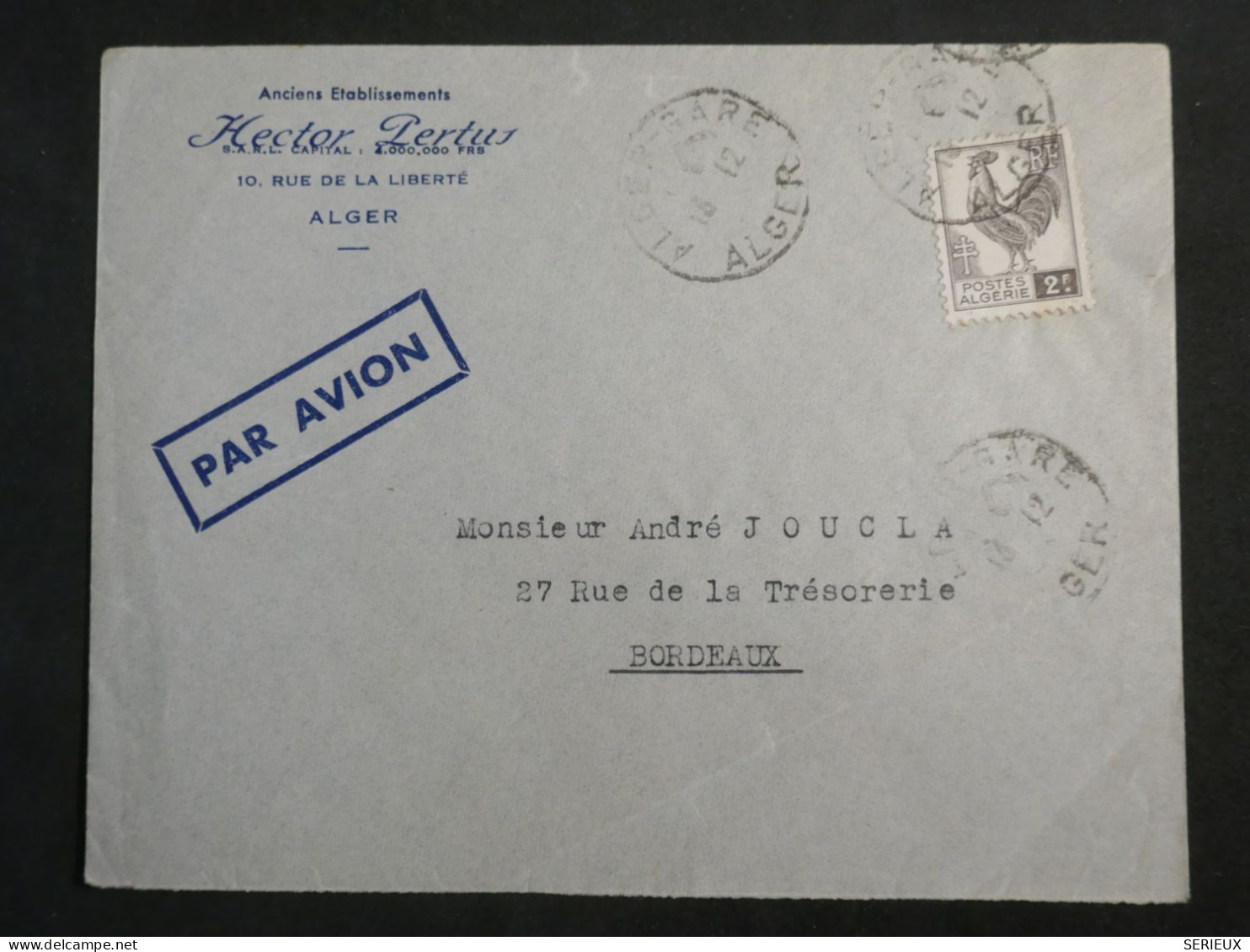 DL0  ALGERIE BELLE LETTRE  1930  ALGER A BORDEAUX FRANCE +AFF.  INTERESSANT+ + - Covers & Documents