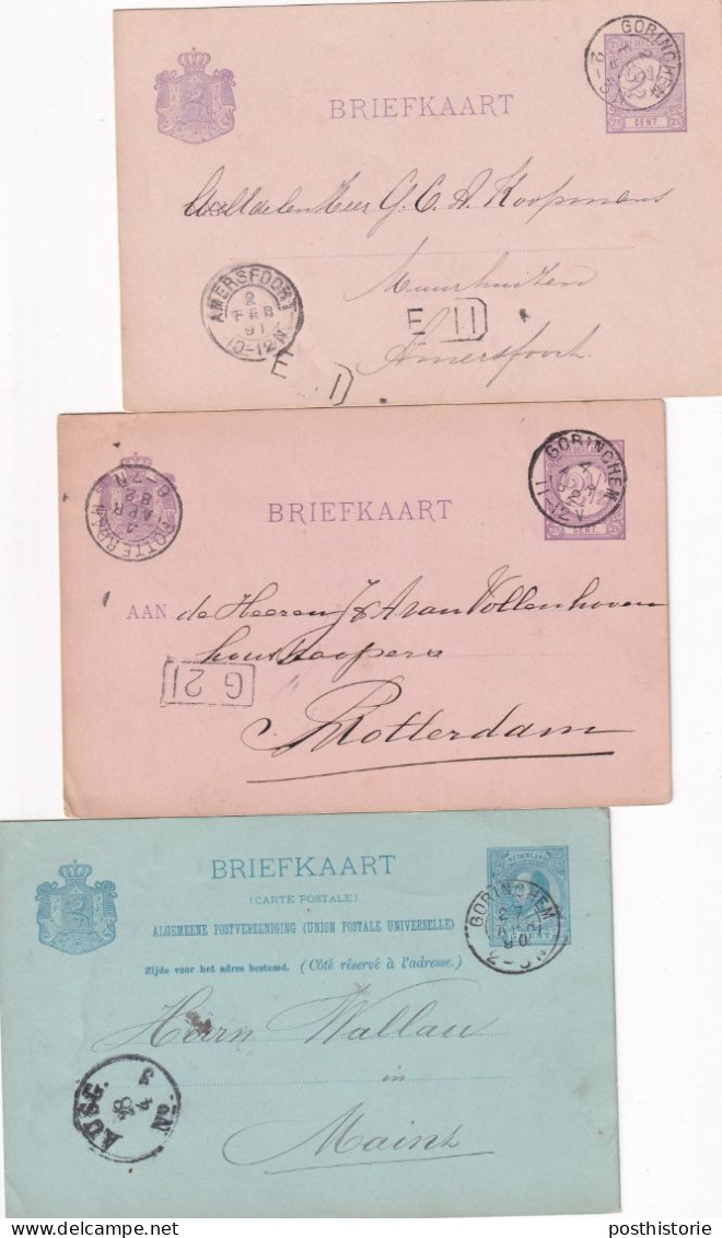 3 Briefkaarten 1882 1890 En 1891 Gorinchem (kleinrond) Naar Amersfoort Rotterdam En Mainz - Poststempels/ Marcofilie