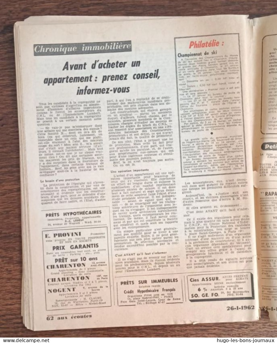 Aux écoutes Du Monde N°1958_26 Janvier 1962_ Numéro Spécial_Le Colloque De L'Alma Prépare La Succession De Gaule_ - 1950 à Nos Jours