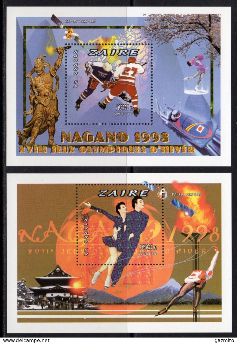 Zaire 1996, Olympic Games In Nagano, Ice Hockey, Skating, 2BF - Ungebraucht