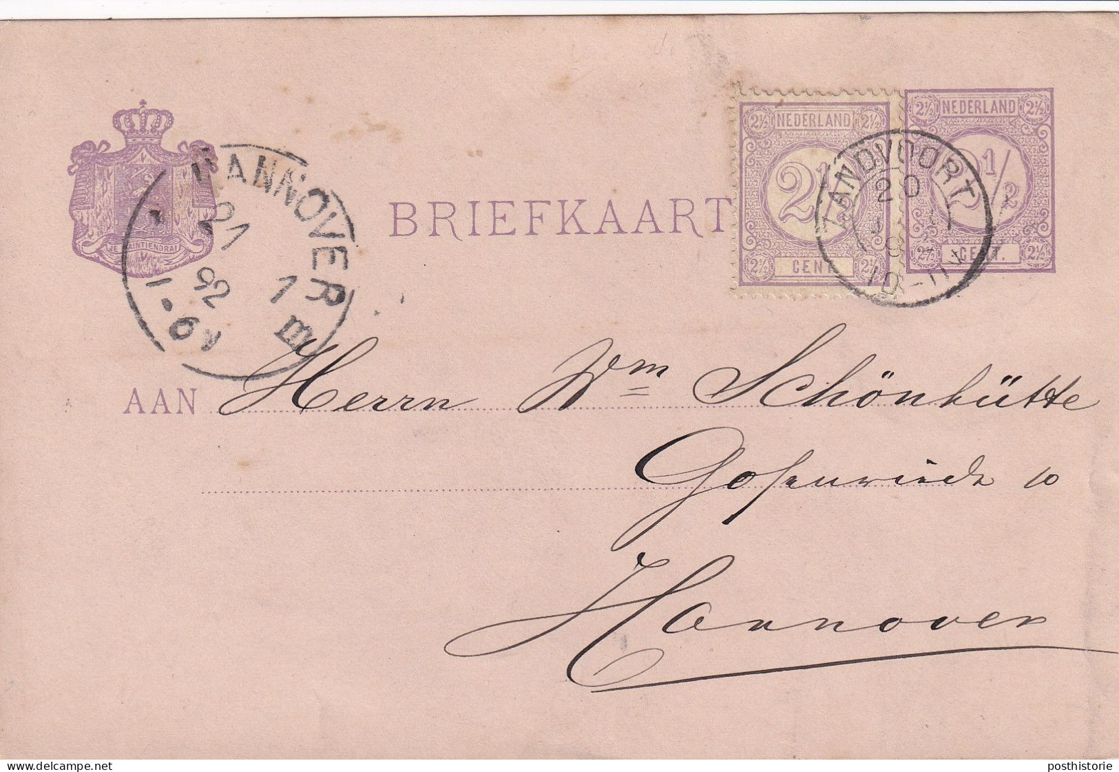 Briefkaart 20 Jan 1892 Zantvoort (kleinrond) Naar Hannover - Postal History