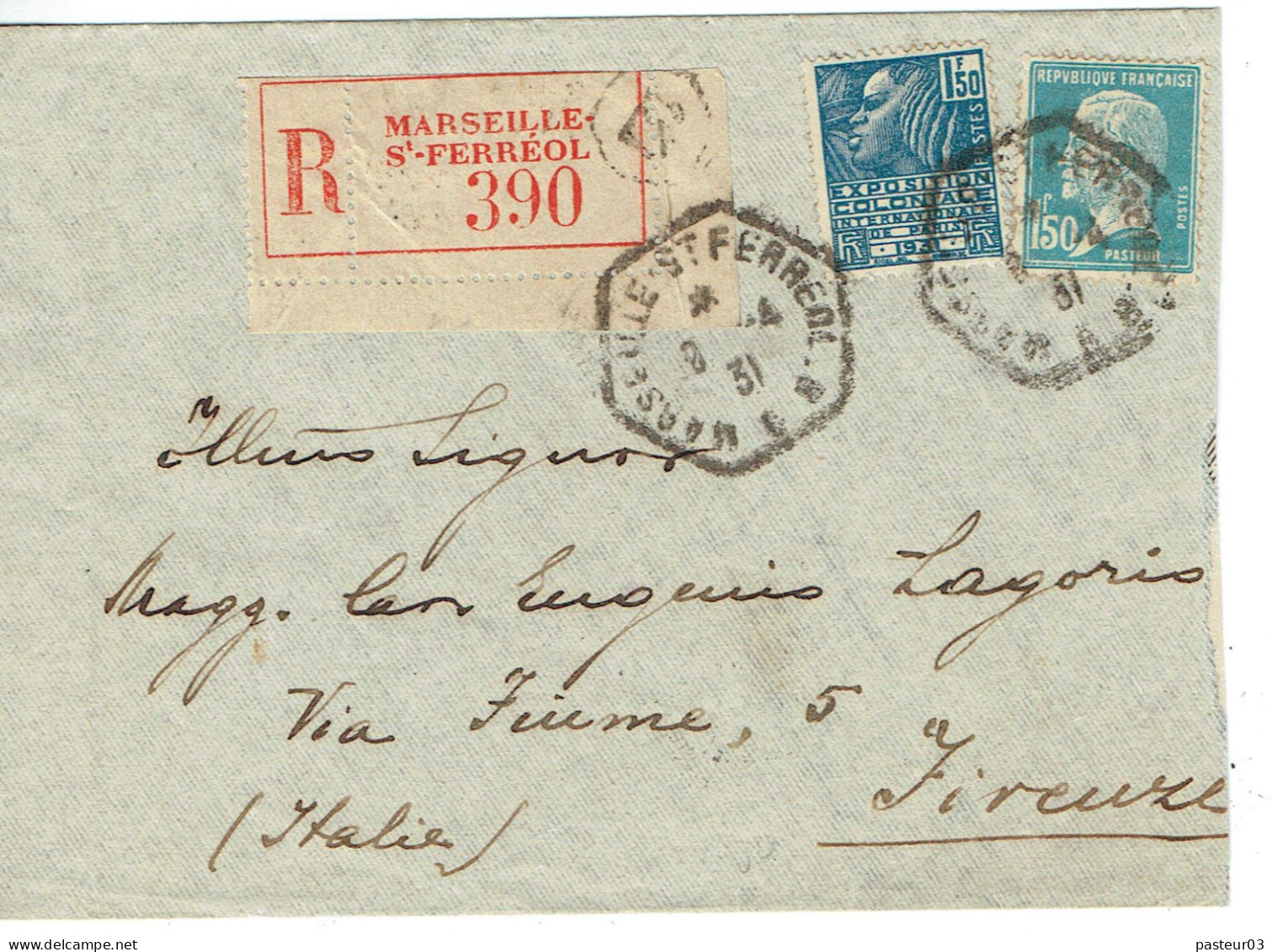 Tarifs Postaux Etranger Du 01-08-1926 (70) Pasteur N° 181 1,50 F.+ Femme Fachi 1,50 F. Lettre Recommanrdée 1er RAU 08-04 - 1922-26 Pasteur