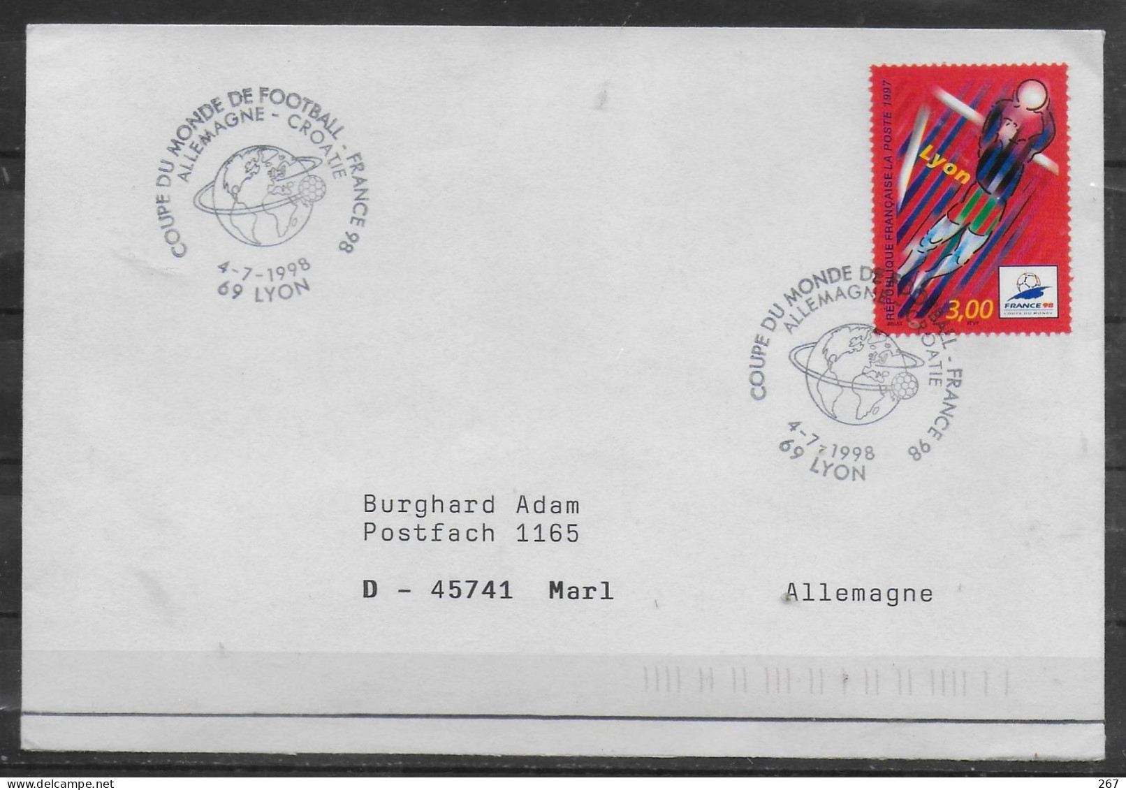 FRANCE  Lettre 1998 à Lyon  Football  ALLEMAGNE - CROATIE - 1998 – France