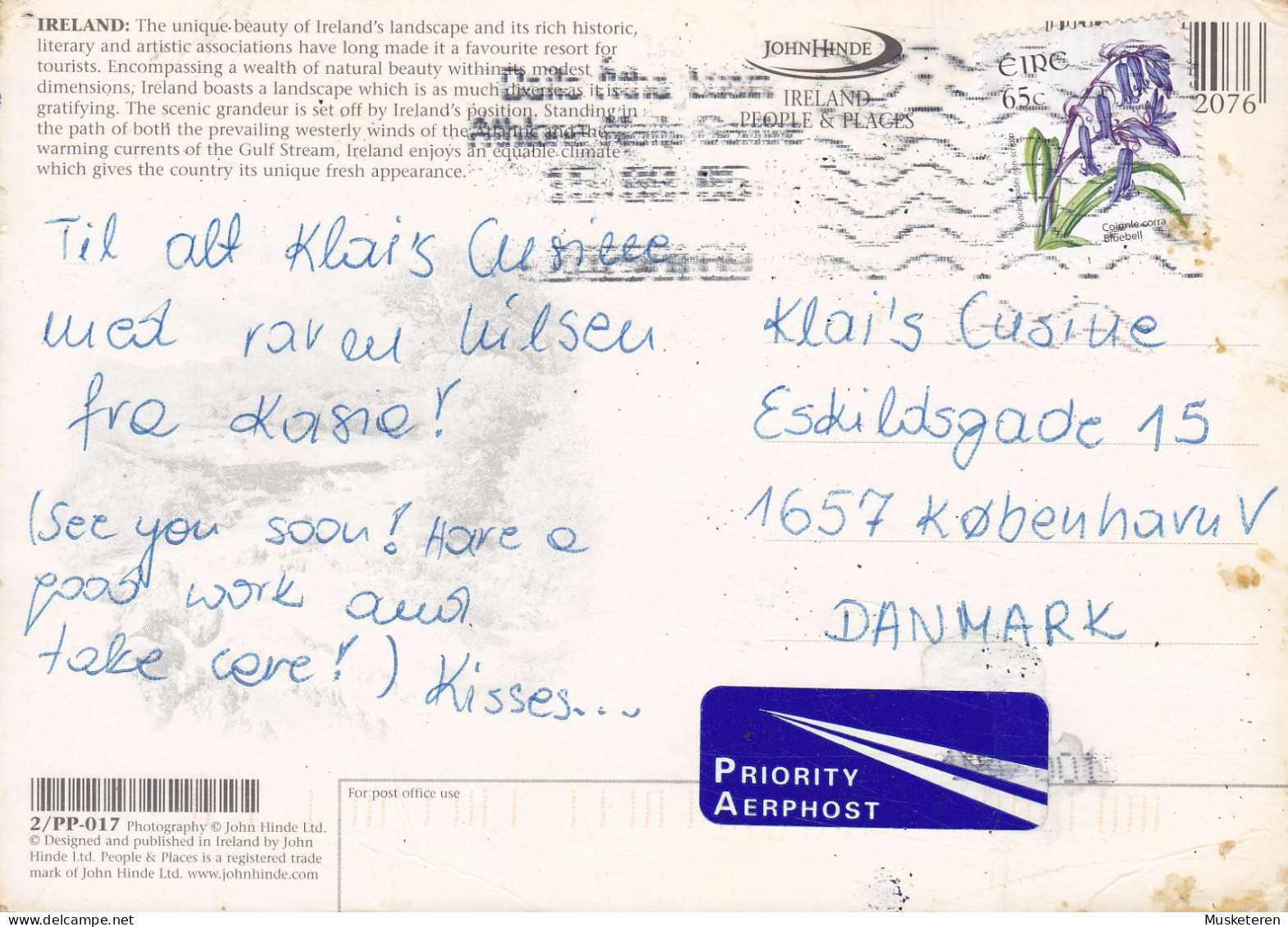 Ireland PPC Irish Pub Fronts PRIORITY Aerphost Label 1985 To Denmark (2 Scans) - Cartas & Documentos