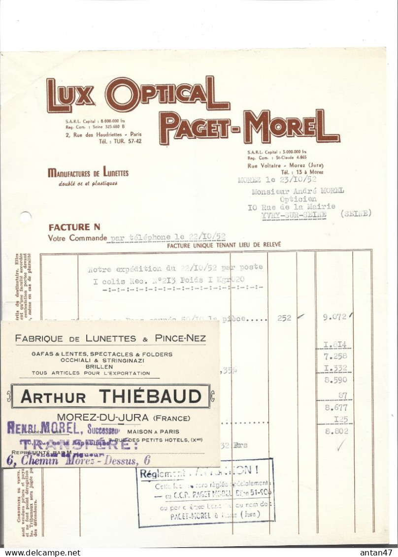 12 Docs 1922-54 / 39 MOREZ / Fabrique Lunettes JOBEZ THIEBAUD NICOLE COOK COLIN PAGET MOREL LAMY LIZON BOISSEAU... - 1900 – 1949