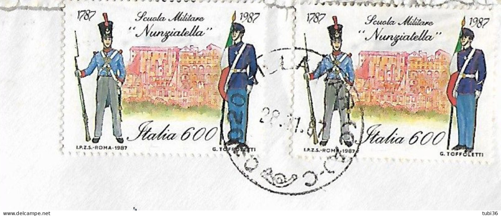 SCUOLA NUNZIATELLA £.600X2 (s1820),LETTERA 2°PORTO,1987,UNICO USO NEL PERIODO,TIMBRO POSTE VILLAMAR (CAGLIARI) - 1981-90: Poststempel