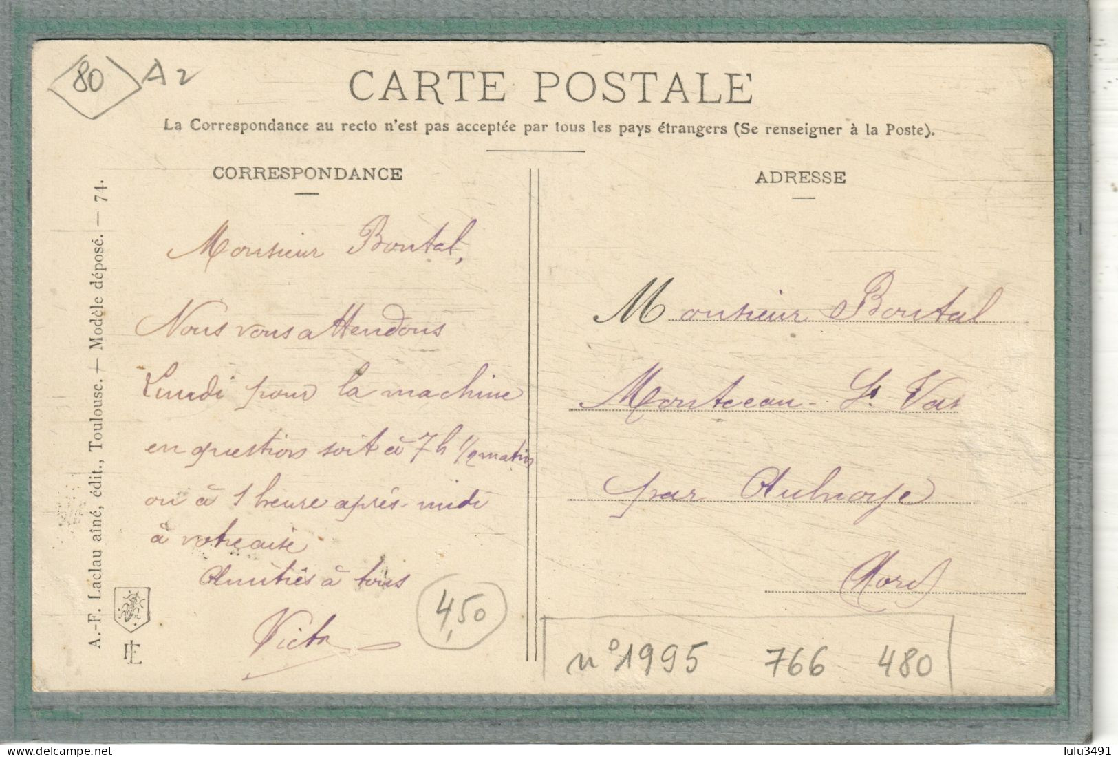 CPA (80) NOYELLES - Carte Fantaisie - Souvenir - Mes Pensées De ... 1910 - Noyelles-sur-Mer