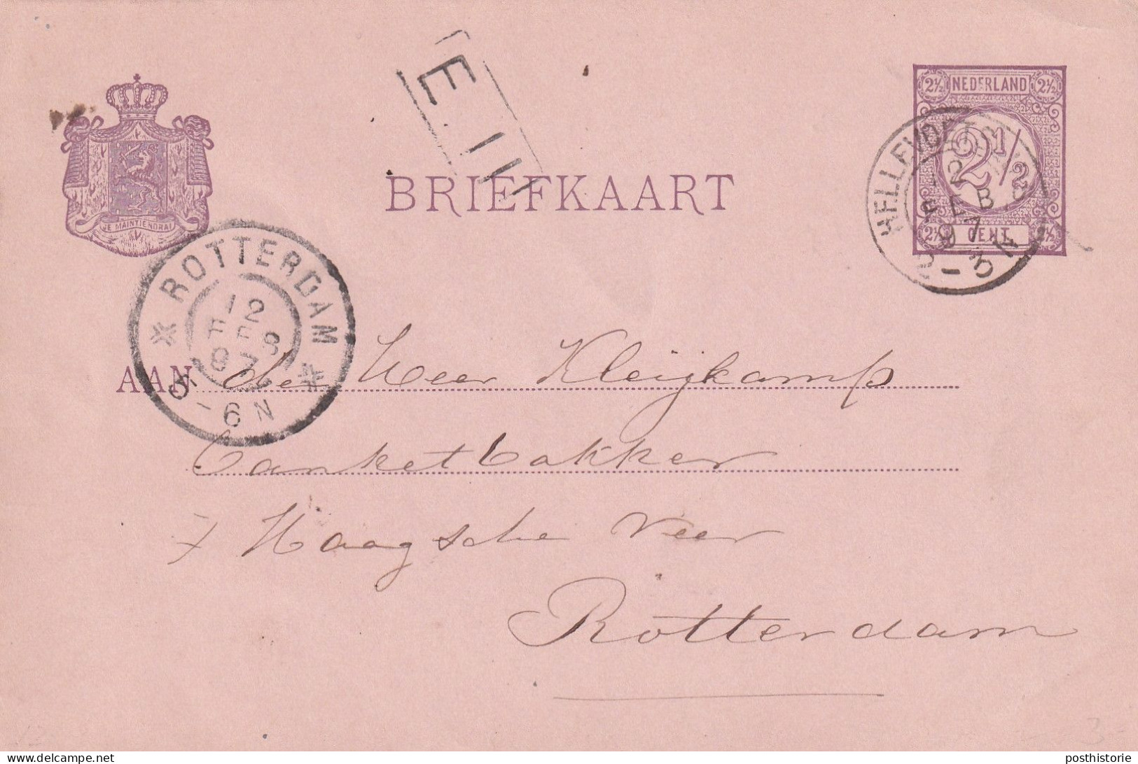 Briefkaart 12 Feb 1897 Hellevoetsluis (kleinrond) Naar Rotterdam - Poststempel