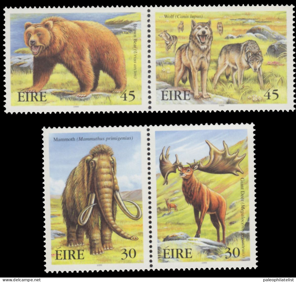 Ireland 1999 Extinct Animals, Prehistoric Animals - Bears - Great Deer (Megaloceros Giganteus) - Mammoth - Wolf - Préhistoriques