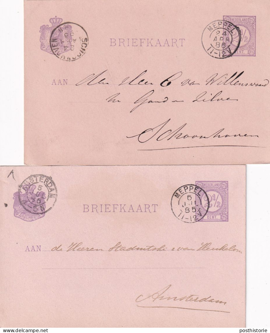 2 Briefkaarten 1885 En 1886 Meppel (kleinrond) Naar Amersfoort En Schoonhoven - Poststempels/ Marcofilie