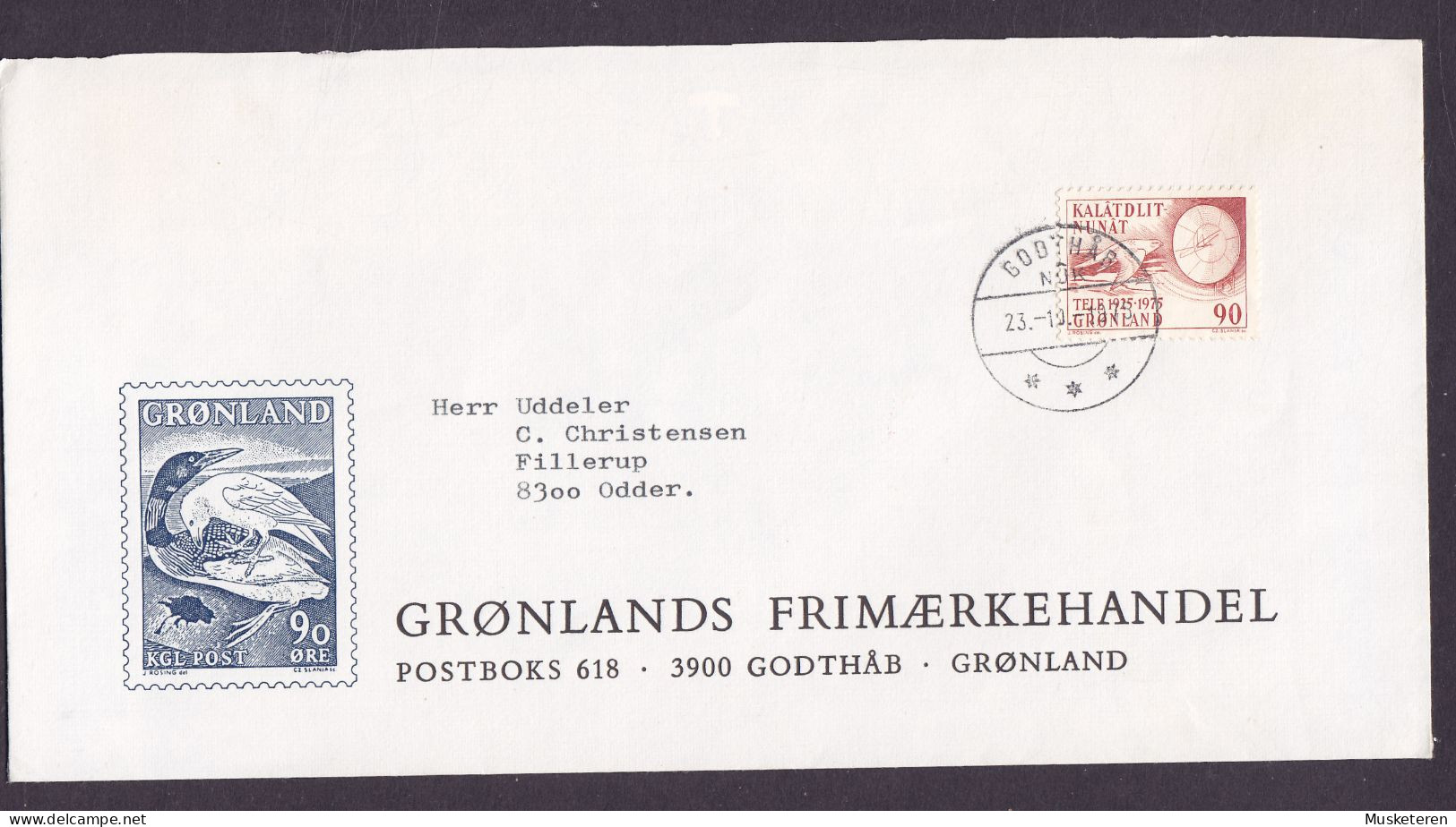 Greenland GRØNLANDS FRIMÆRKEHANDEL Cachet GODTHÅB 1975 Cover Brief ODDER Denmark Falcon Bird Vogel Oiseau (Cz. Slania) - Brieven En Documenten