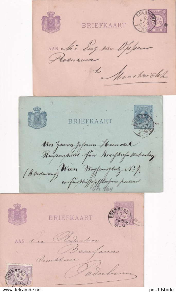 3 Briefkaarten 1882 1884 En 1885 Roermond (kleinrond) Naar Maastricht Wenen En Paderborn - Poststempels/ Marcofilie