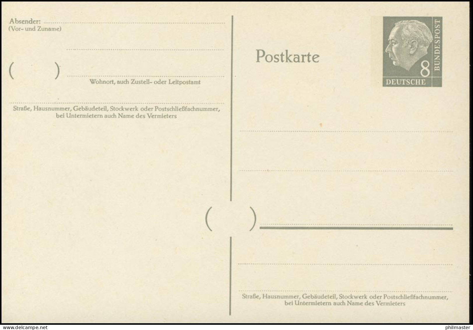 P 30 Heuss I  8 Pf Mit PLZ-Klammern ** - Postcards - Mint