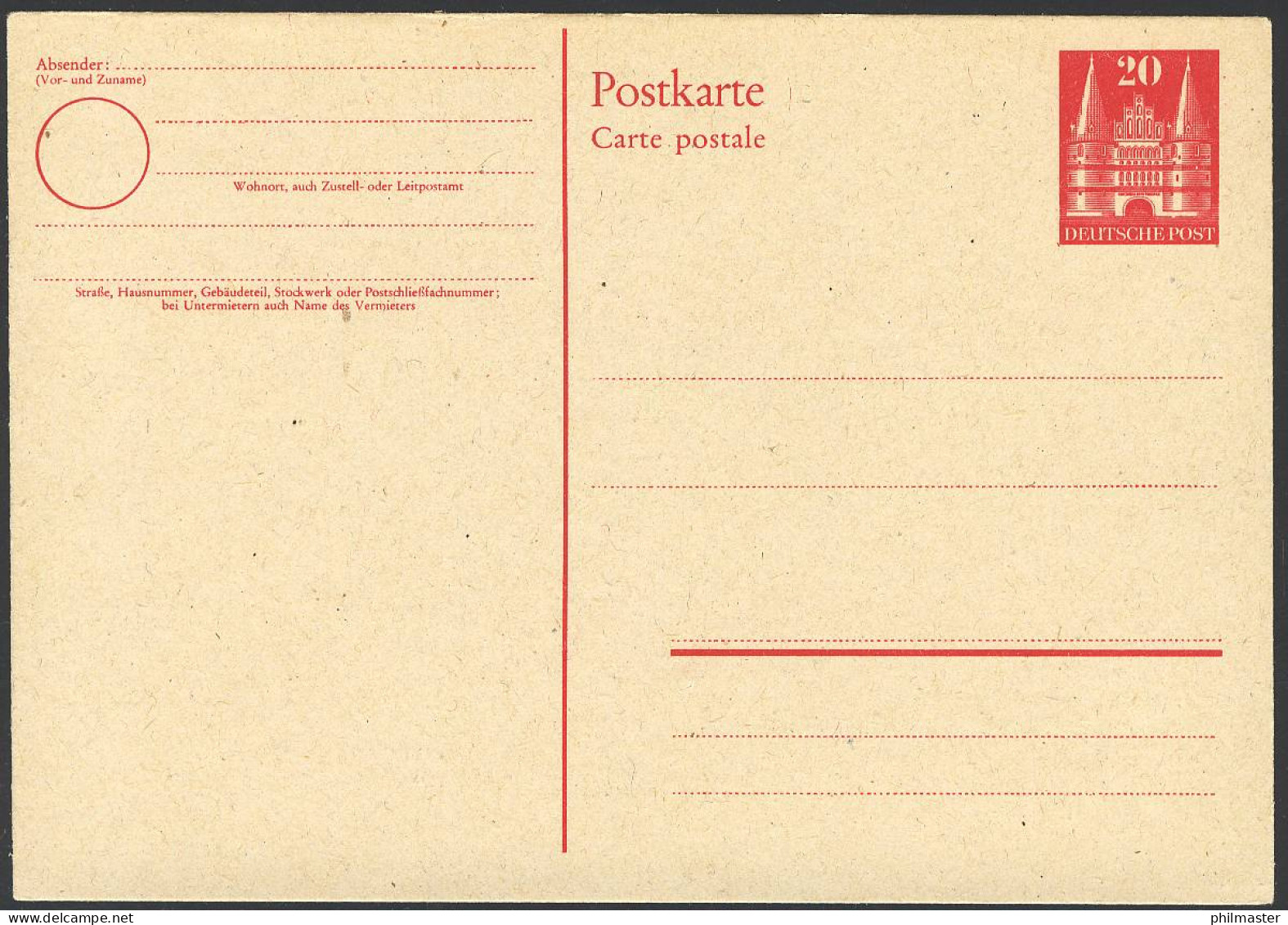 P 3 Holstentor Lübeck 20 Pf  ** Wie Verausgabt - Cartes Postales - Neuves