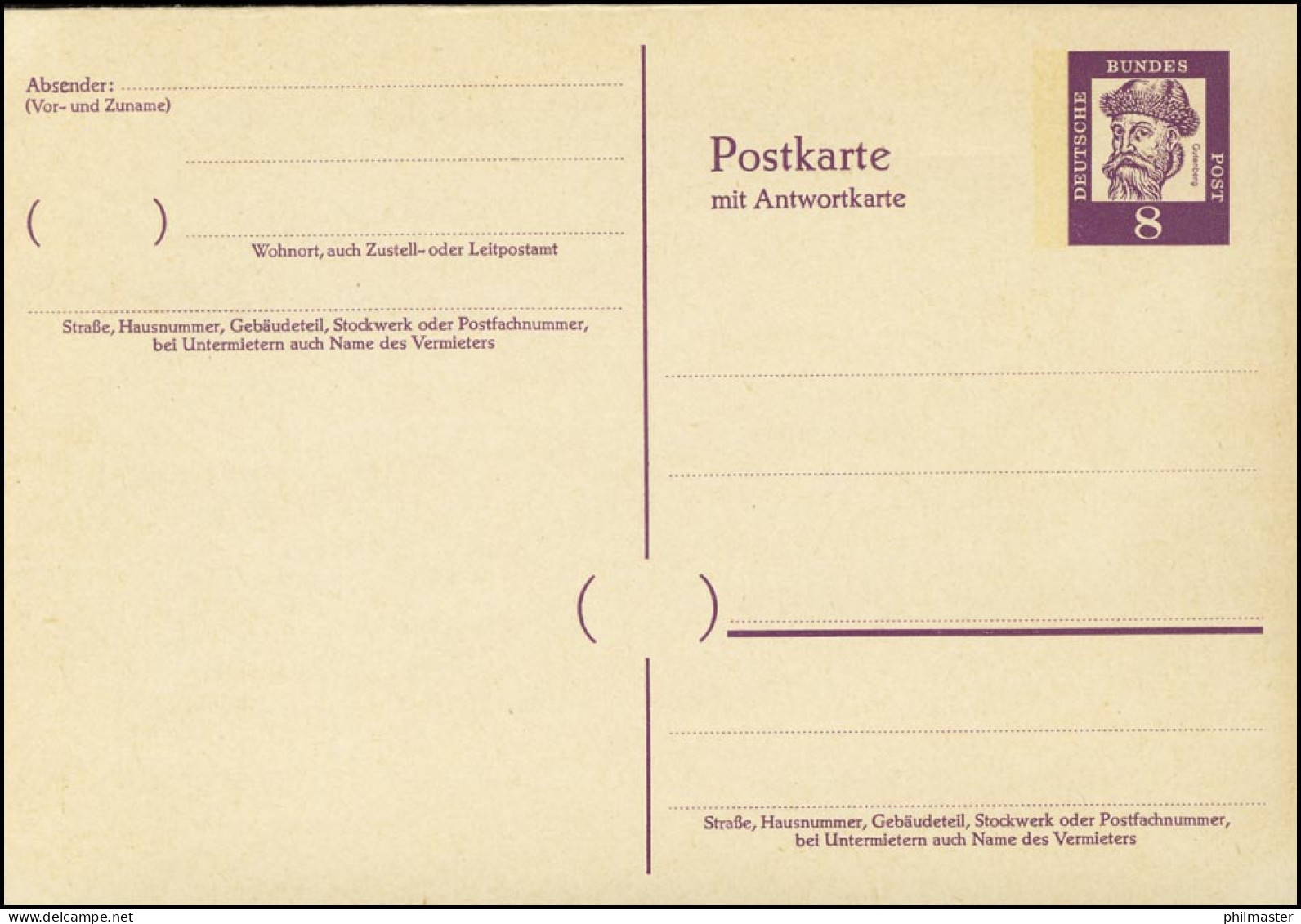 P 69 Gutenberg 8/8 Pf Antiqua, Mit Beidruck ** Wie Verausgabt - Cartes Postales - Neuves