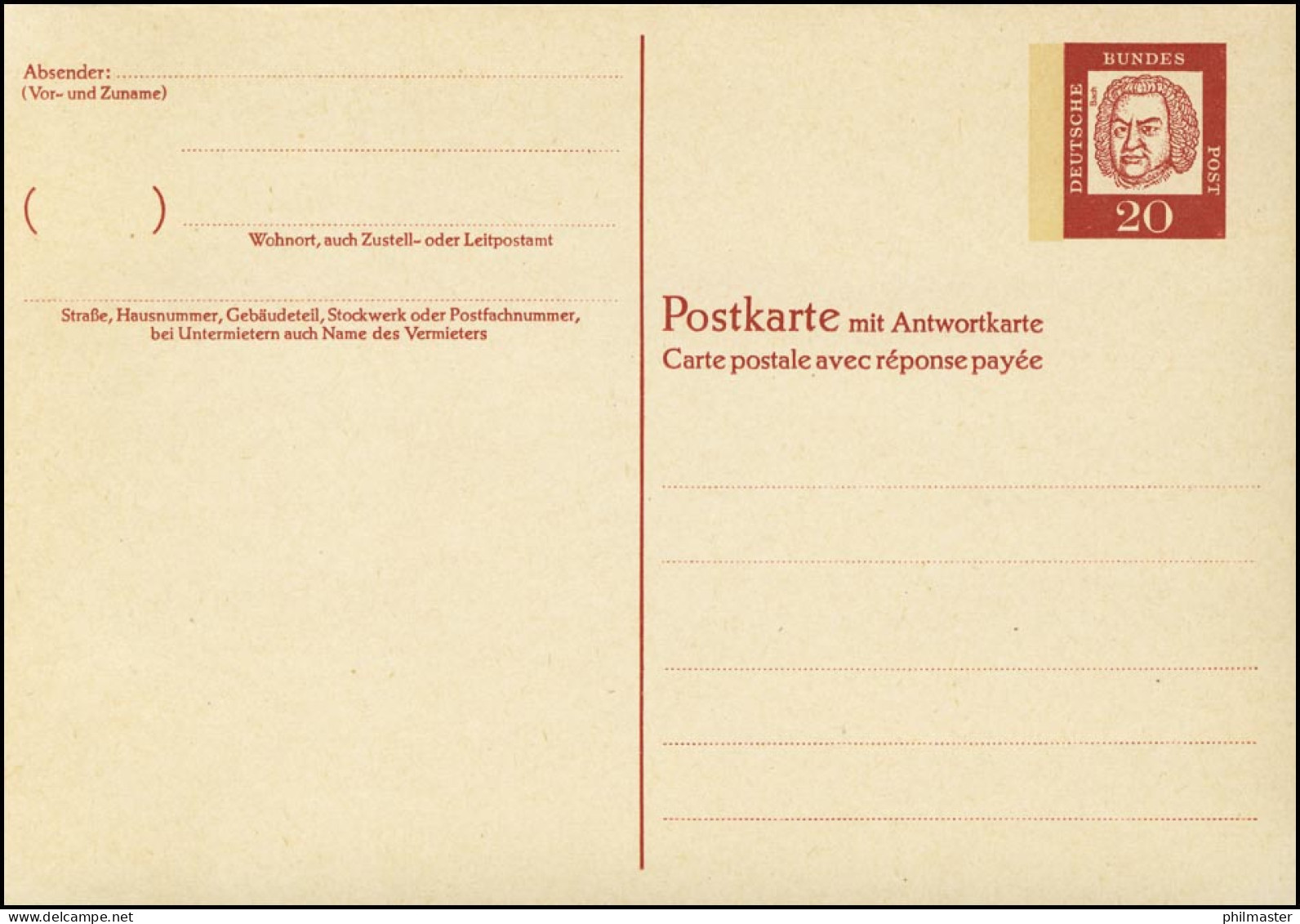 P 71 Bach 20/20 Pf Antiqua, Mit Beidruck ** Wie Verausgabt - Postcards - Mint