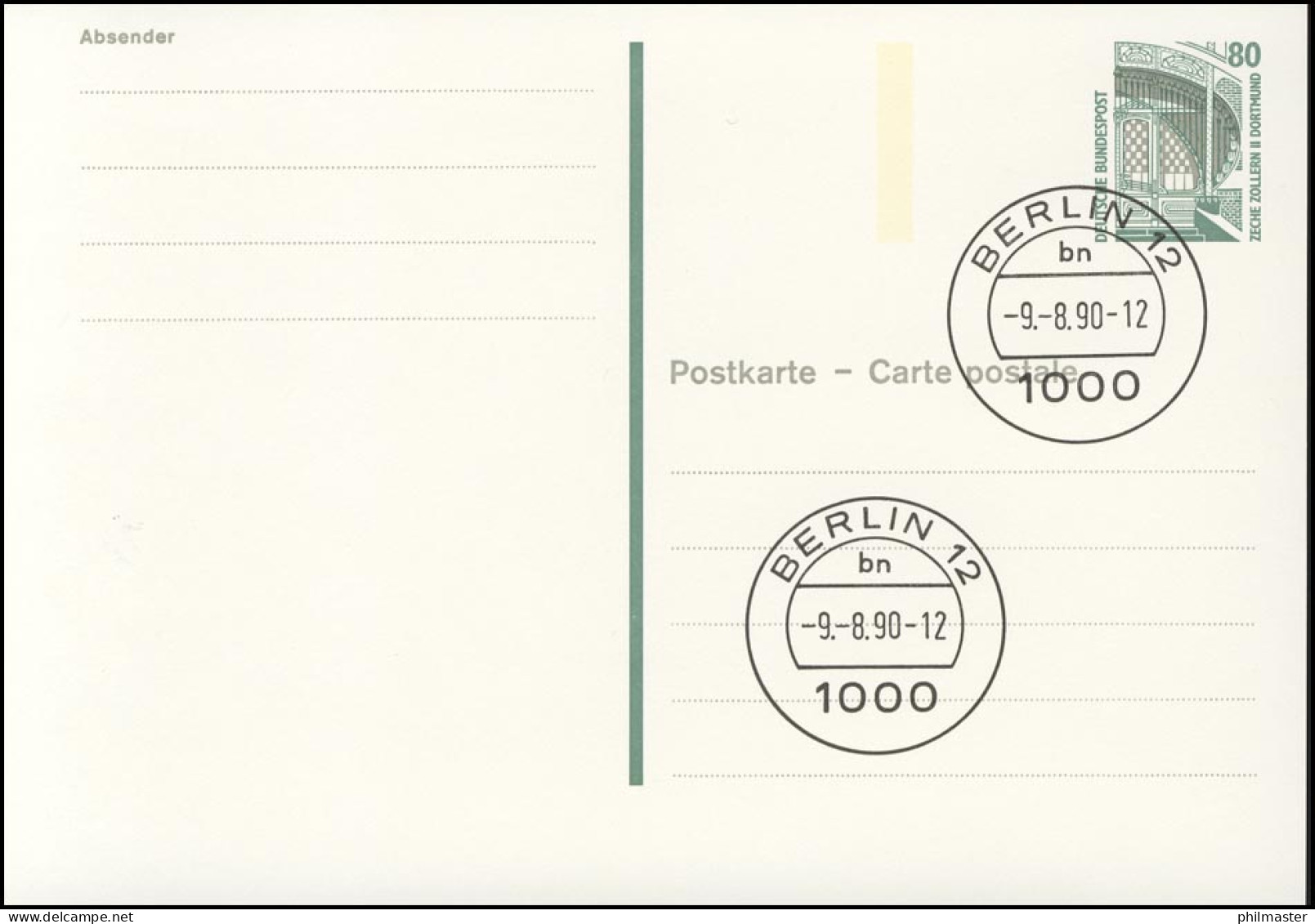 P 145 SWK 80 Pf - Versetzter Balken VS-O Berlin - Postcards - Mint