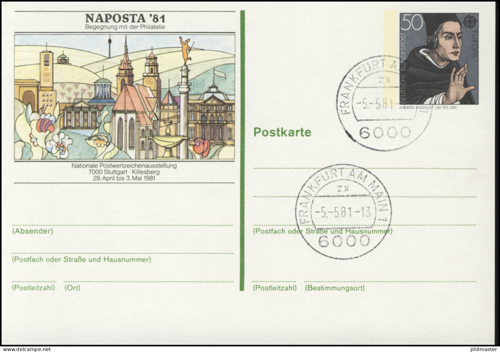 PSo 6 NAPOSTA Stuttgart 1981, Versandstellenstempel VS-O Frankfurt - Postales - Nuevos