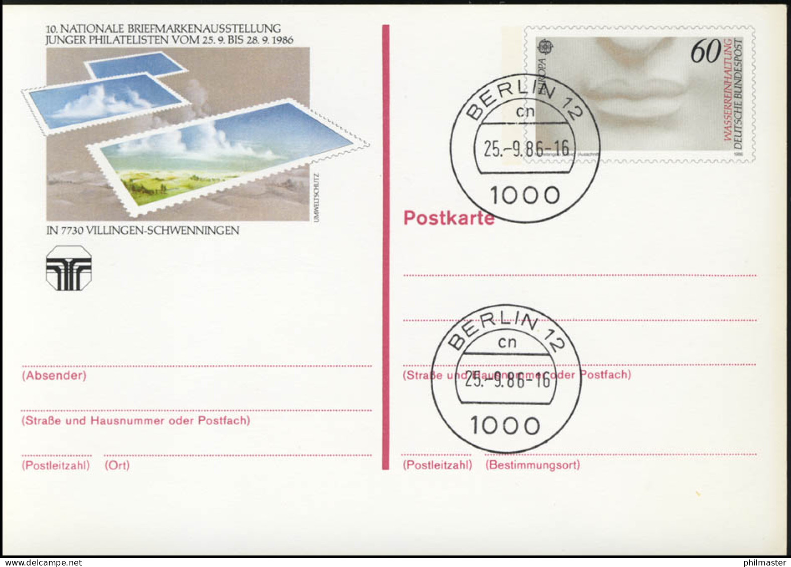 PSo 13 NAJUBRIA Villingen-Schwenningen 1986, VS-O Berlin 25.9.86 - Cartes Postales - Neuves