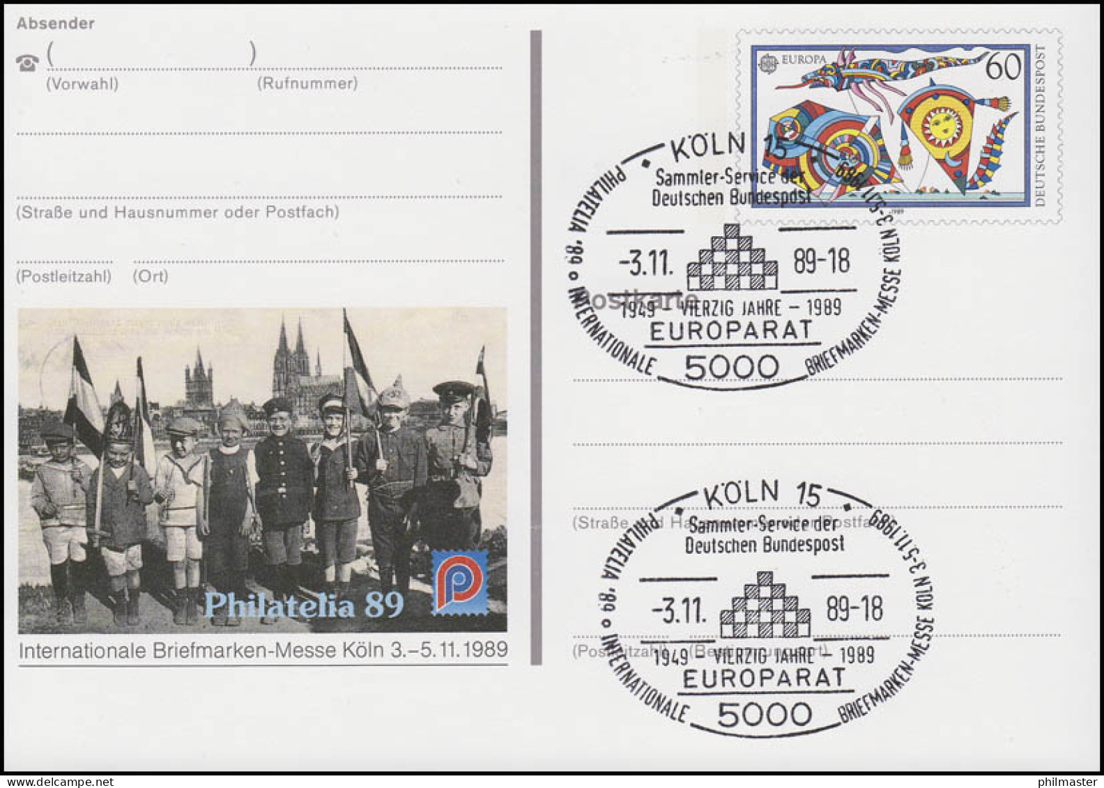 PSo 19 PHILATELIA Köln 1989, ESSt 40 Jahre Europarat 3.11.89 - Postkaarten - Ongebruikt