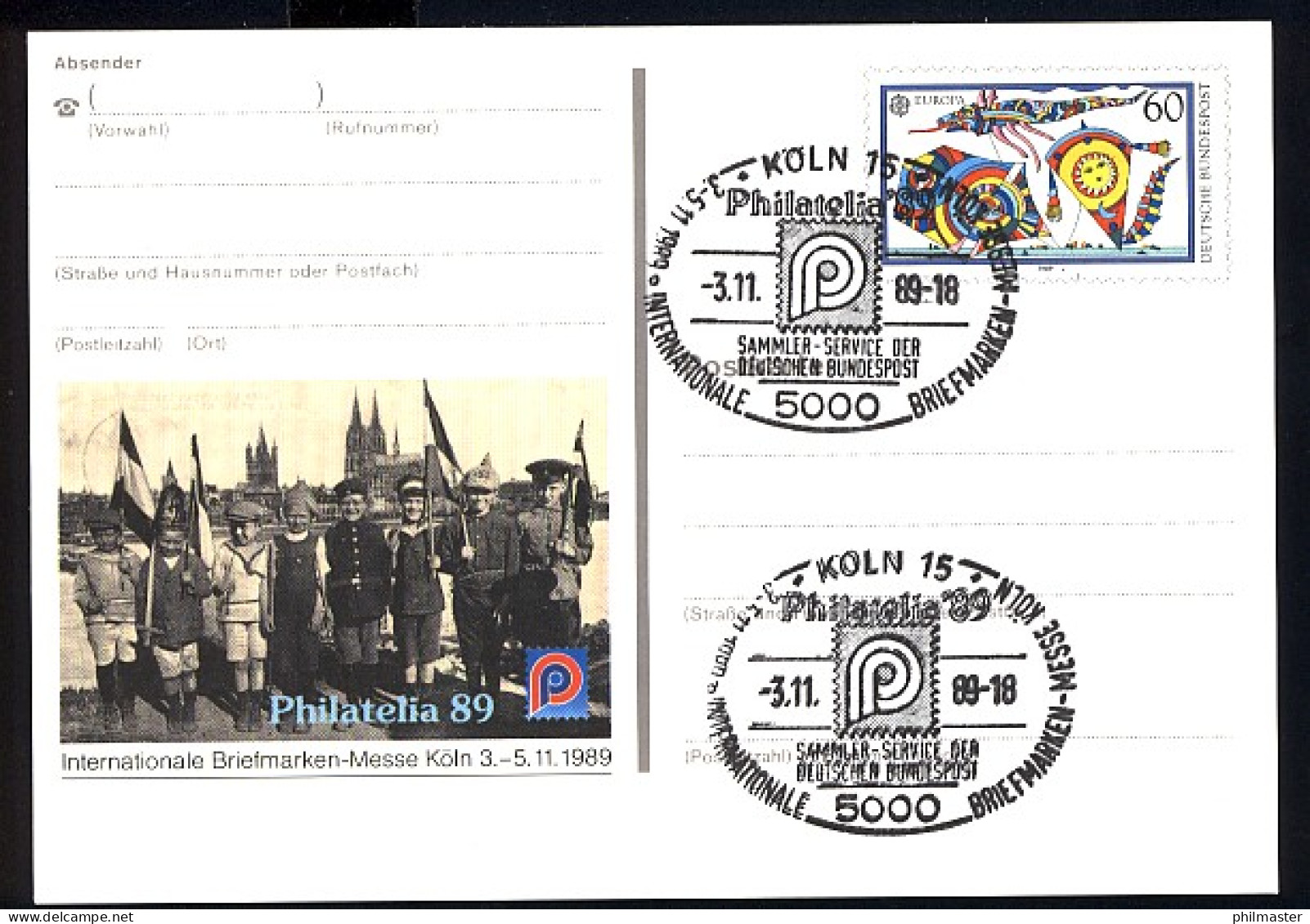 PSo 19 PHILATELIA Köln 1989, ESSt Messe-Symbol 3.11.89 - Cartes Postales - Neuves