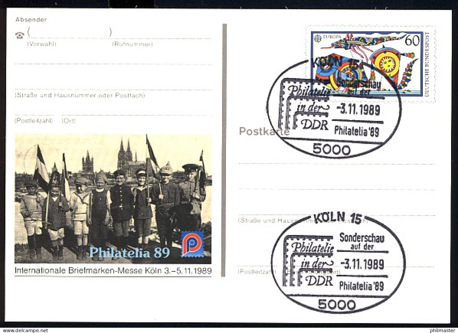 PSo 19 PHILATELIA Köln 1989, SSt Philatelie In Der DDR - Postkarten - Ungebraucht