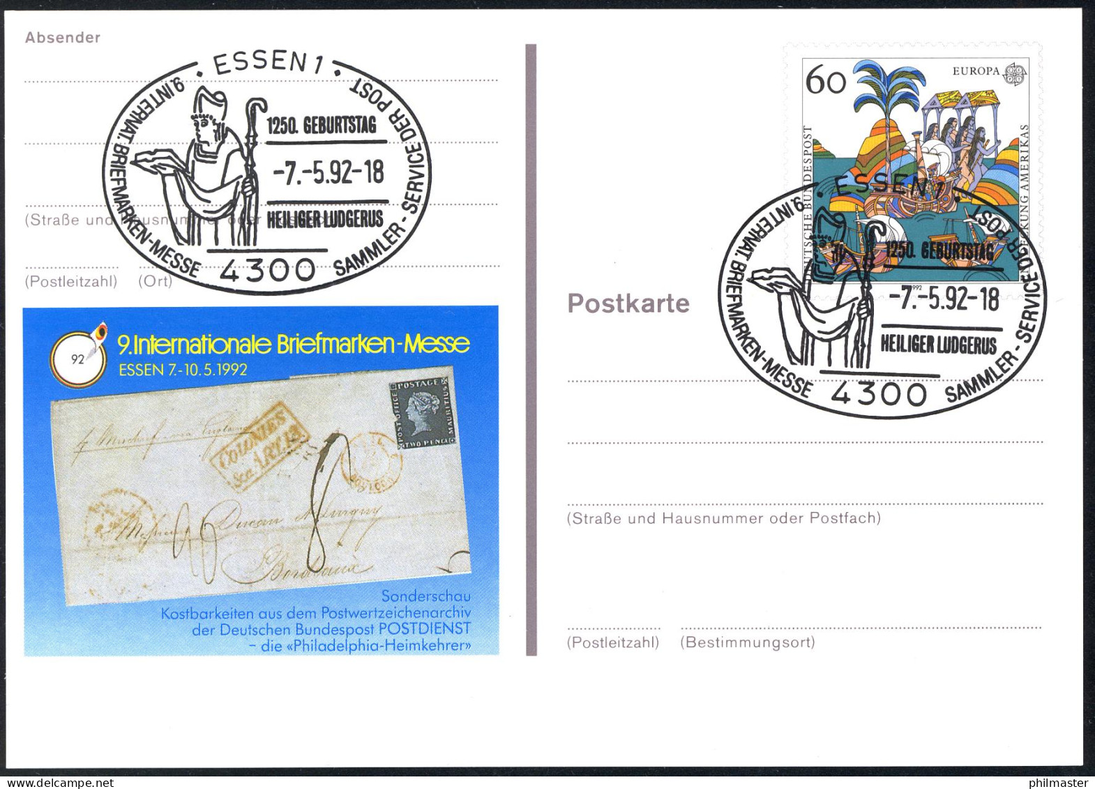 PSo 27 ESSEN 1992, ESSt Heiliger Ludgerus 7.5.1992 - Postcards - Mint