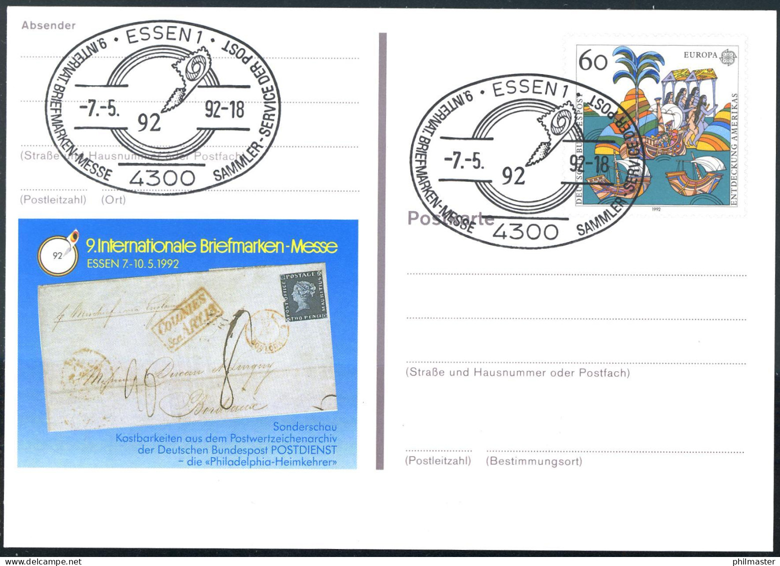 PSo 27 ESSEN 1992, ESSt Messe-Symbol 07.05.1992 - Postkarten - Ungebraucht