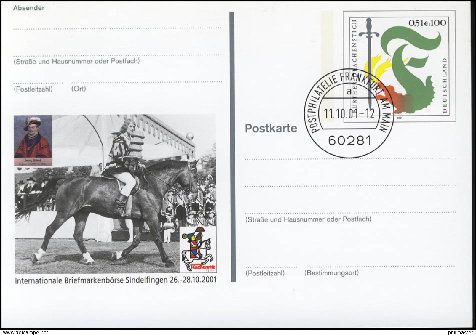 PSo 78 Sindelfingen & Kuchenritt, VS-O Frankfurt 11.10.2001 - Postkaarten - Ongebruikt