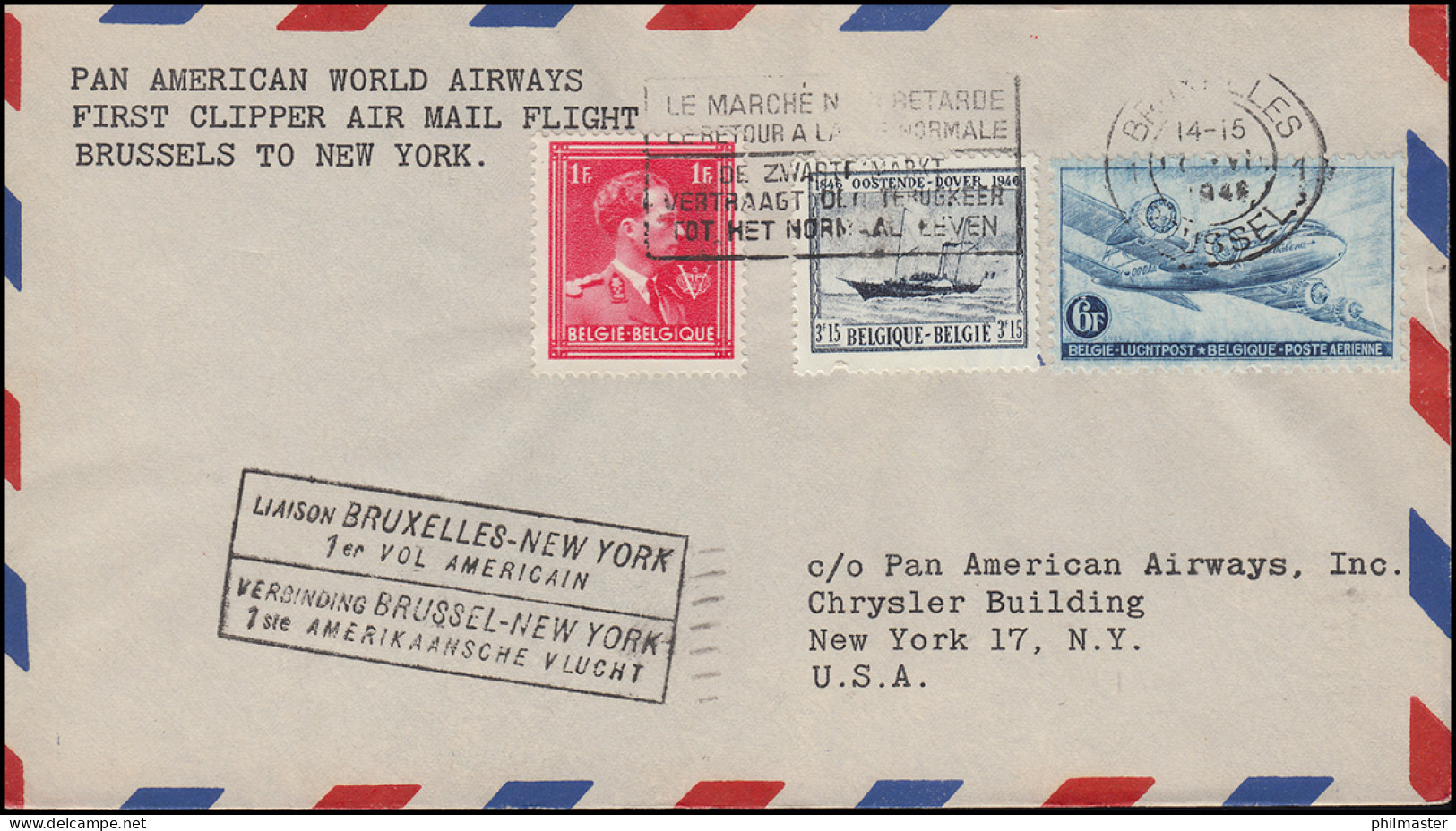 Erstflug New York - Brüssel Per PAN American World Airways, BRÜSSEL 17.6.1946 - Other & Unclassified