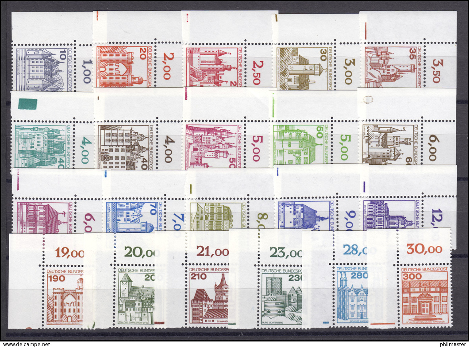 913 Ff Burgen Und Schlösser 21 Werte, Satz Ecken O.l. Mit Farbmarkierungen, ** - Unused Stamps