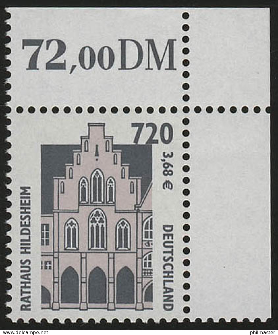 2197 SWK 720 Pf/3,68 Euro Ecke Or ** Postfrisch - Unused Stamps