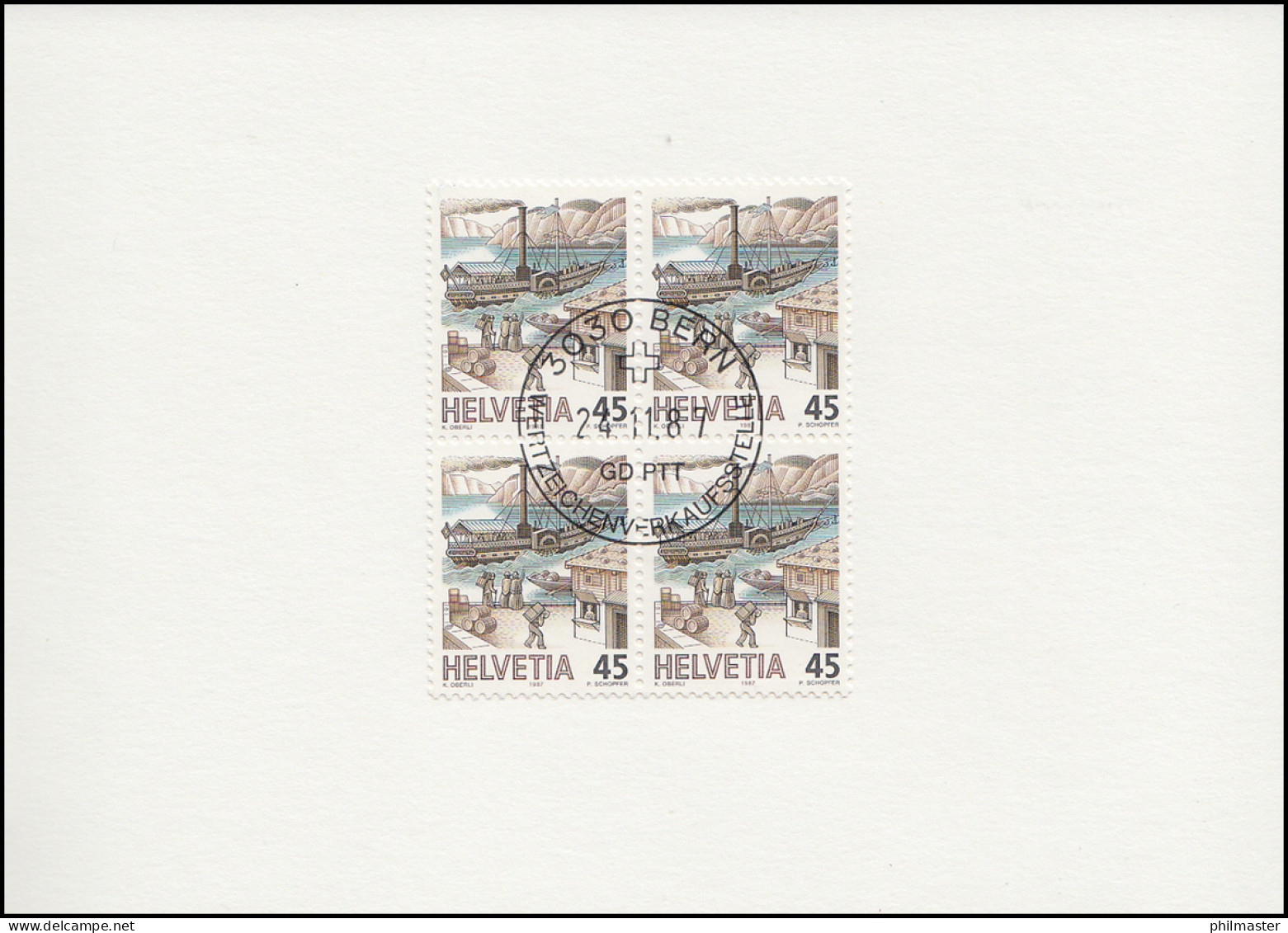 Schweiz 1342 Schiffspost / Postschiff 1987, PTT-Grußkarte Zum Jahreswechsel - Maximumkaarten