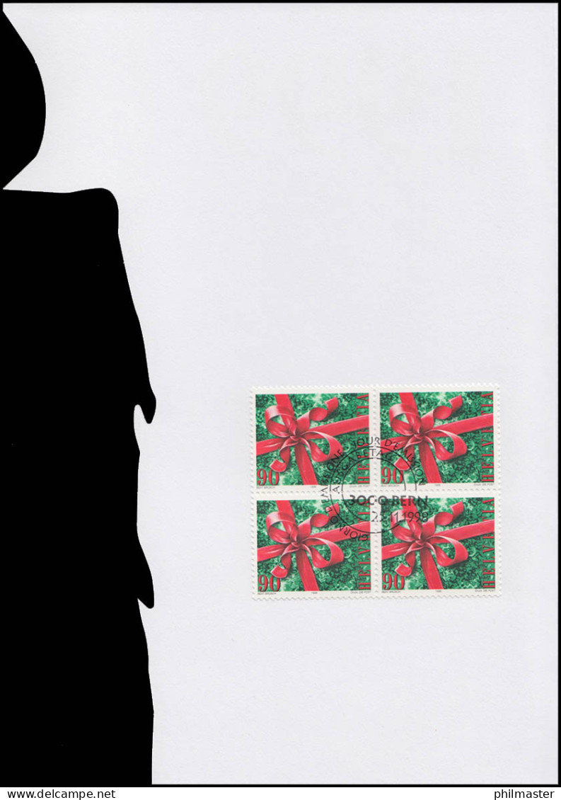 Schweiz 1671 Weihnachten 1998 Im Viererblock, PTT-Grußkarte Zum Jahreswechsel - Cartoline Maximum