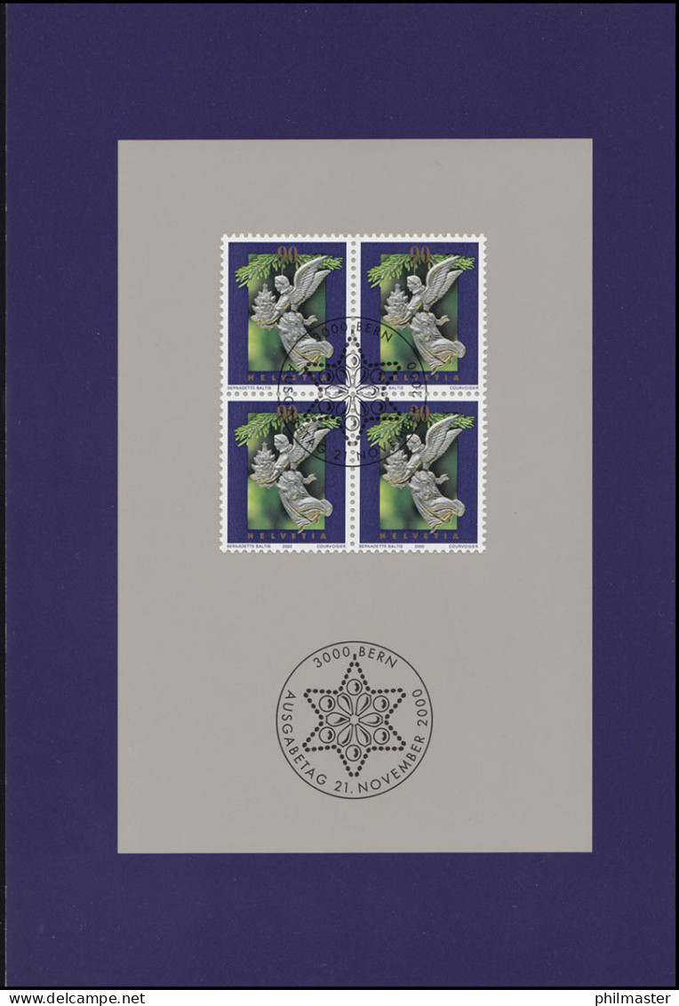 1737 Weihnachten 2000 Im Viererblock, PTT-Grußkarte Zum Jahreswechsel - Cartes-Maximum (CM)