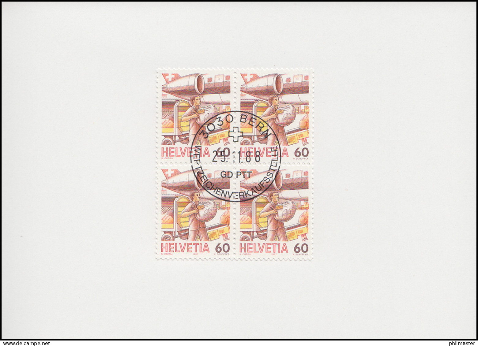 Schweiz 1344 Luftpost / Flugpostverladung 1988, PTT-Grußkarte Zum Jahreswechsel - Maximumkarten (MC)