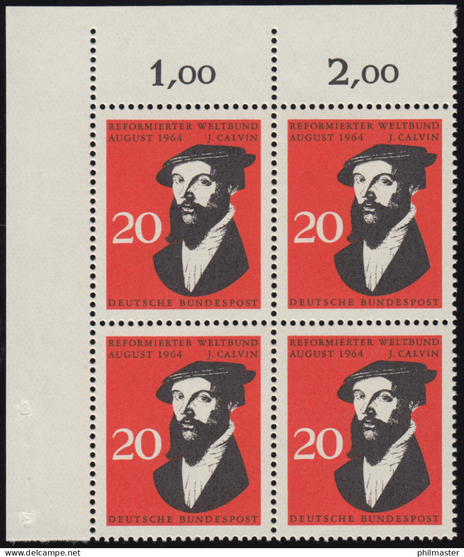 439 Reformierter Weltbund Calvin ** Eck-Vbl O.l. Zähnung 0-8 - Unused Stamps