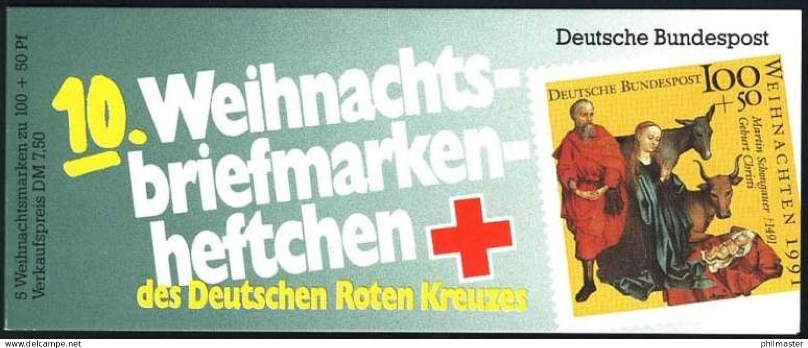 DRK/Weihnachten 1991/92 Geburt Christi 100 Pf, 5x1581 10.MH, Tagesstempel - Christentum