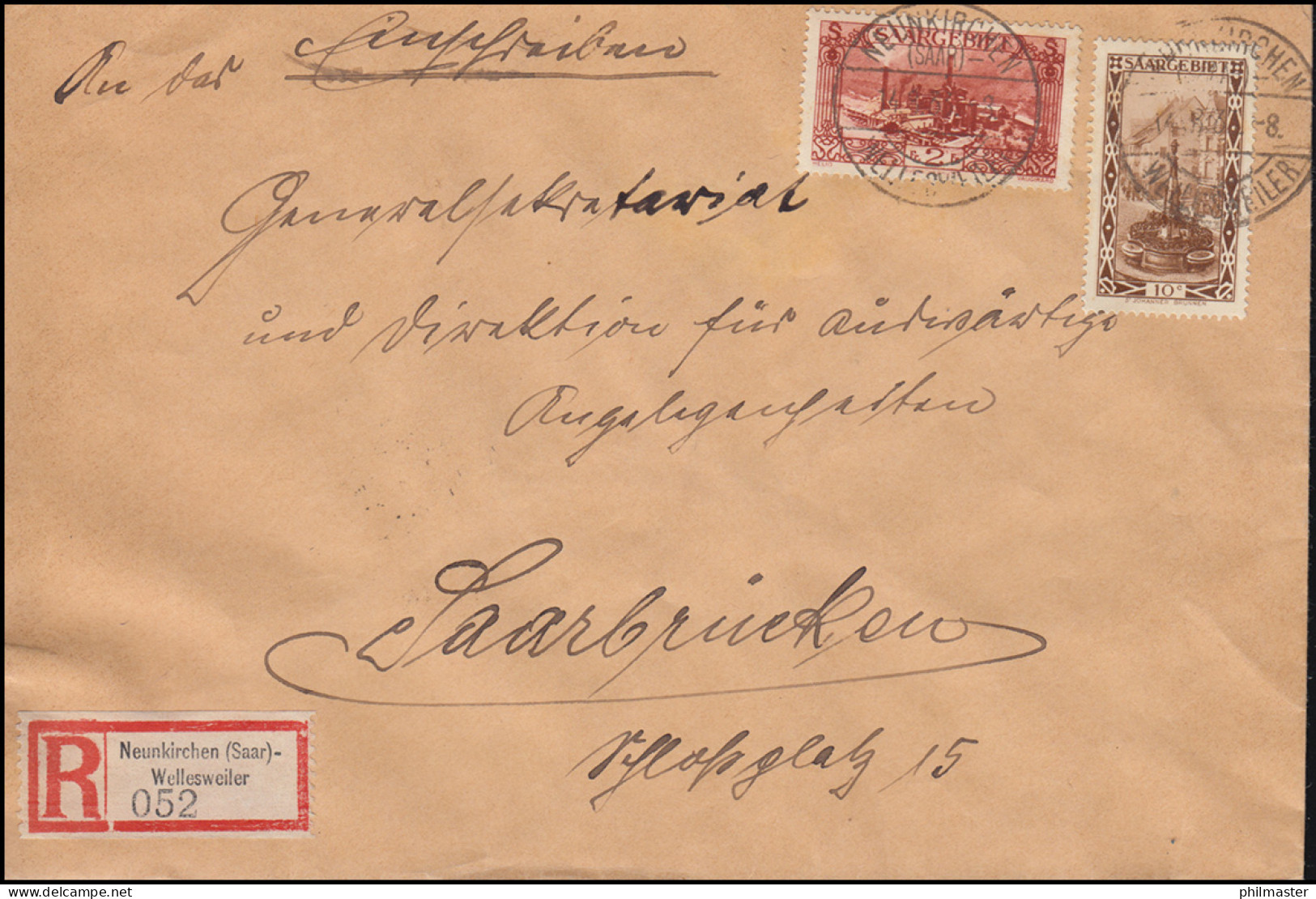 108 St. Johann Mit 119 Burbacher Hütte Als MiF Auf R-Brief NEUNKIRCHEN 14.8.33  - Cartas & Documentos