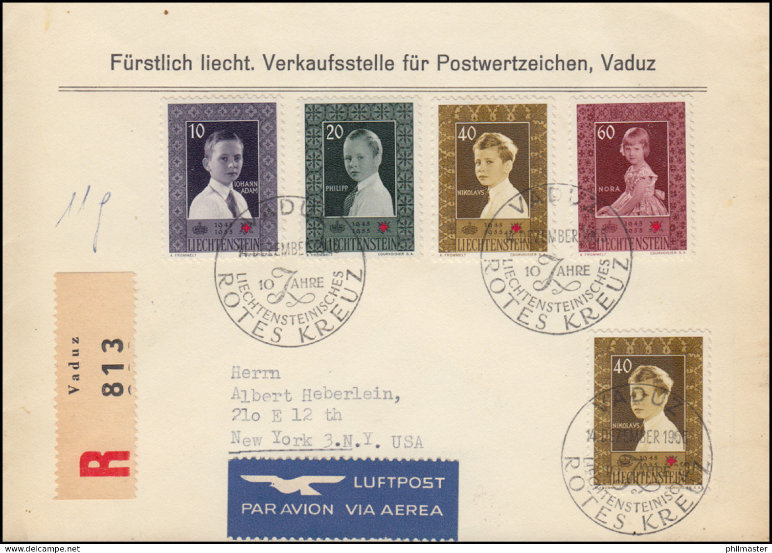 Liechtenstein 338-341 Rotes Kreuz 1955 Auf R-Lp-FDC Verkaufsstelle ESSt VADUZ - Croce Rossa