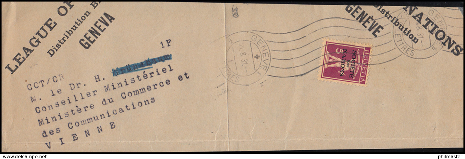 Völkerbund (SDN) 28x Tellknabe Auf Briefstück GENF 21.8.1931 - Oficial