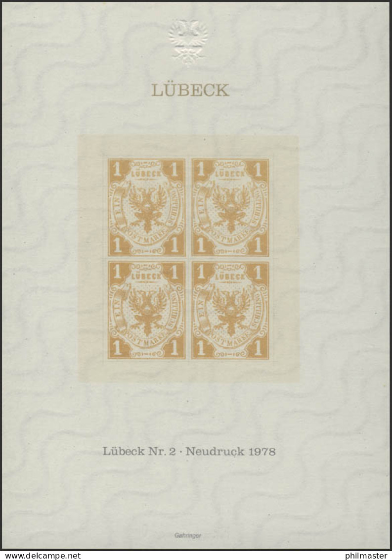 Sonderdruck Lübeck Nr. 2 Viererblock Neudruck 1978 - Privé- & Lokale Post