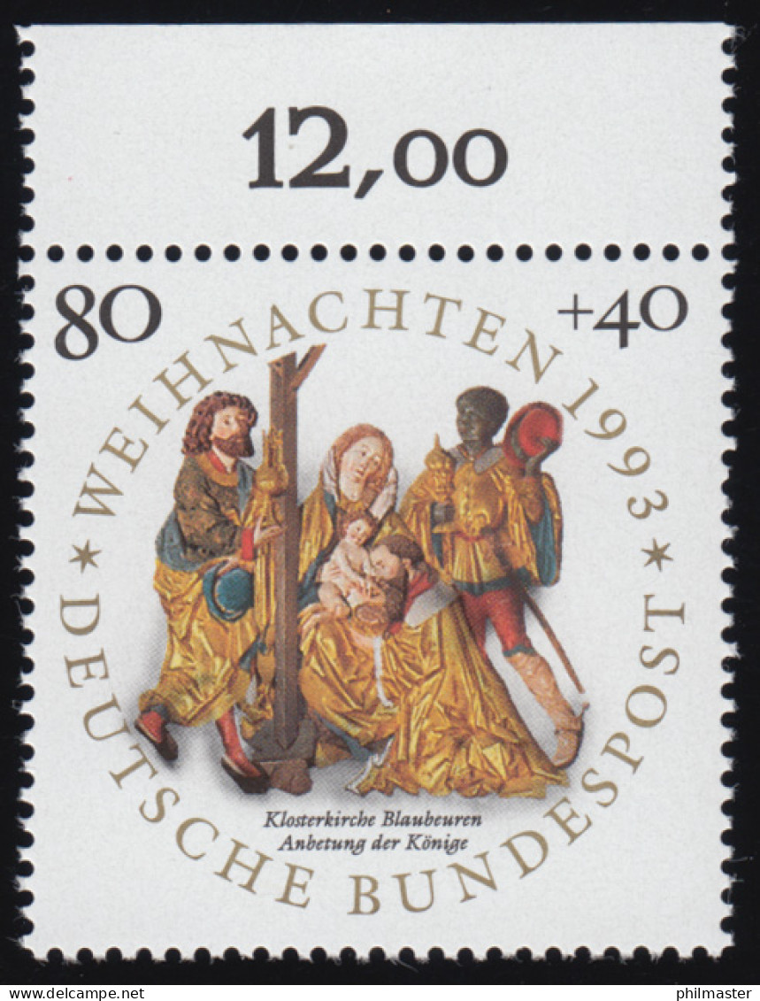 1707 Weihnachten 80+40 Pf ** Oberrand - Neufs