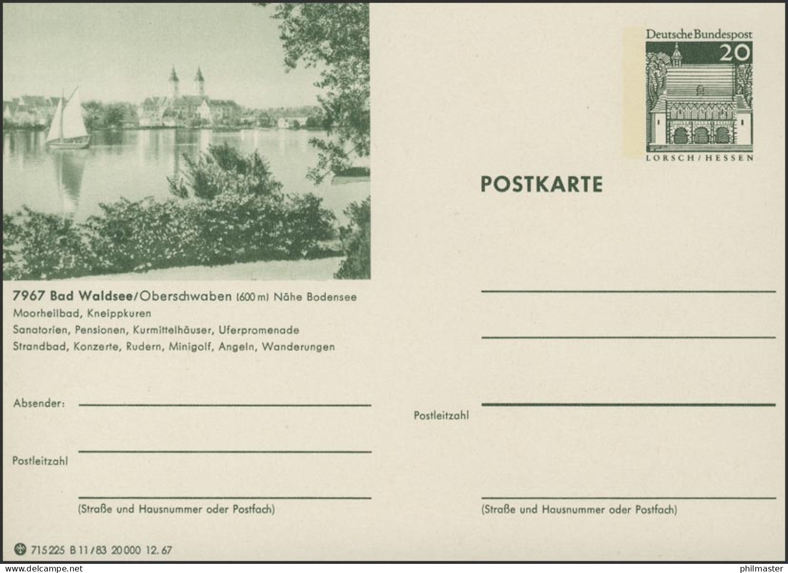 P096-B11/083 7967 Bad Waldsee / Oberschwaben, Kneippbad / Kneippkuren ** - Illustrated Postcards - Mint