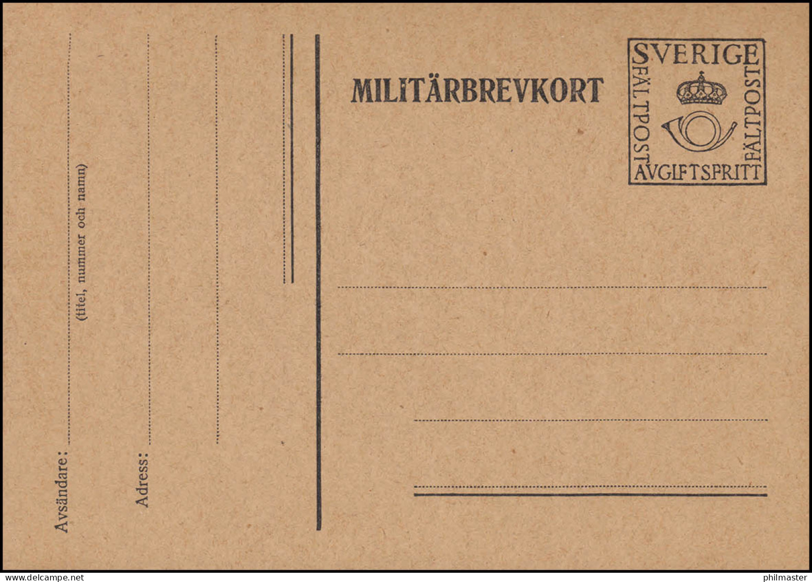 Militärpost MILITÄRBREVKORT FÄLTPOST Ohne Zudruck, Punkt Im I, ** - Postal Stationery