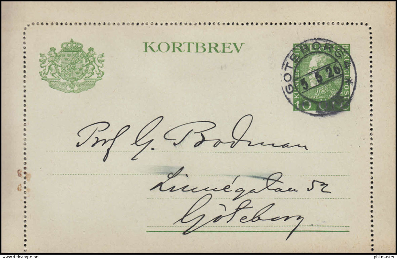 Kartenbrief K 22 KORTBREV 10 Öre, Ortspostkarte GÖTEBORG 5.5.1926 Karte Mit Rand - Postal Stationery