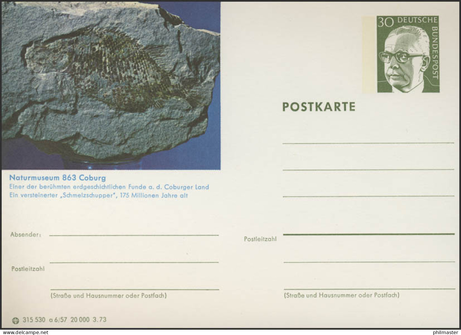 P109-a06/057 Coburg, Versteinerter Fisch ** - Cartes Postales Illustrées - Neuves