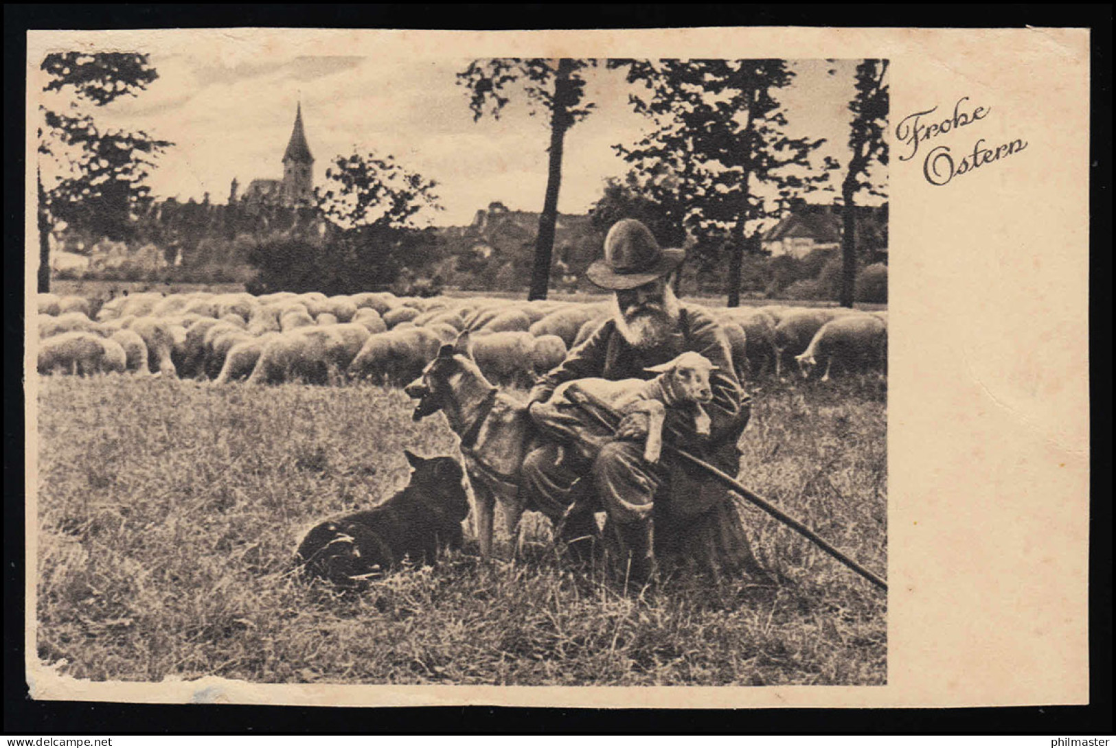 Foto AK Schäfer Mit Lamm  Frohe Ostern, Büchersammlung DÜSSELDORF 9.4.41 - Autres & Non Classés